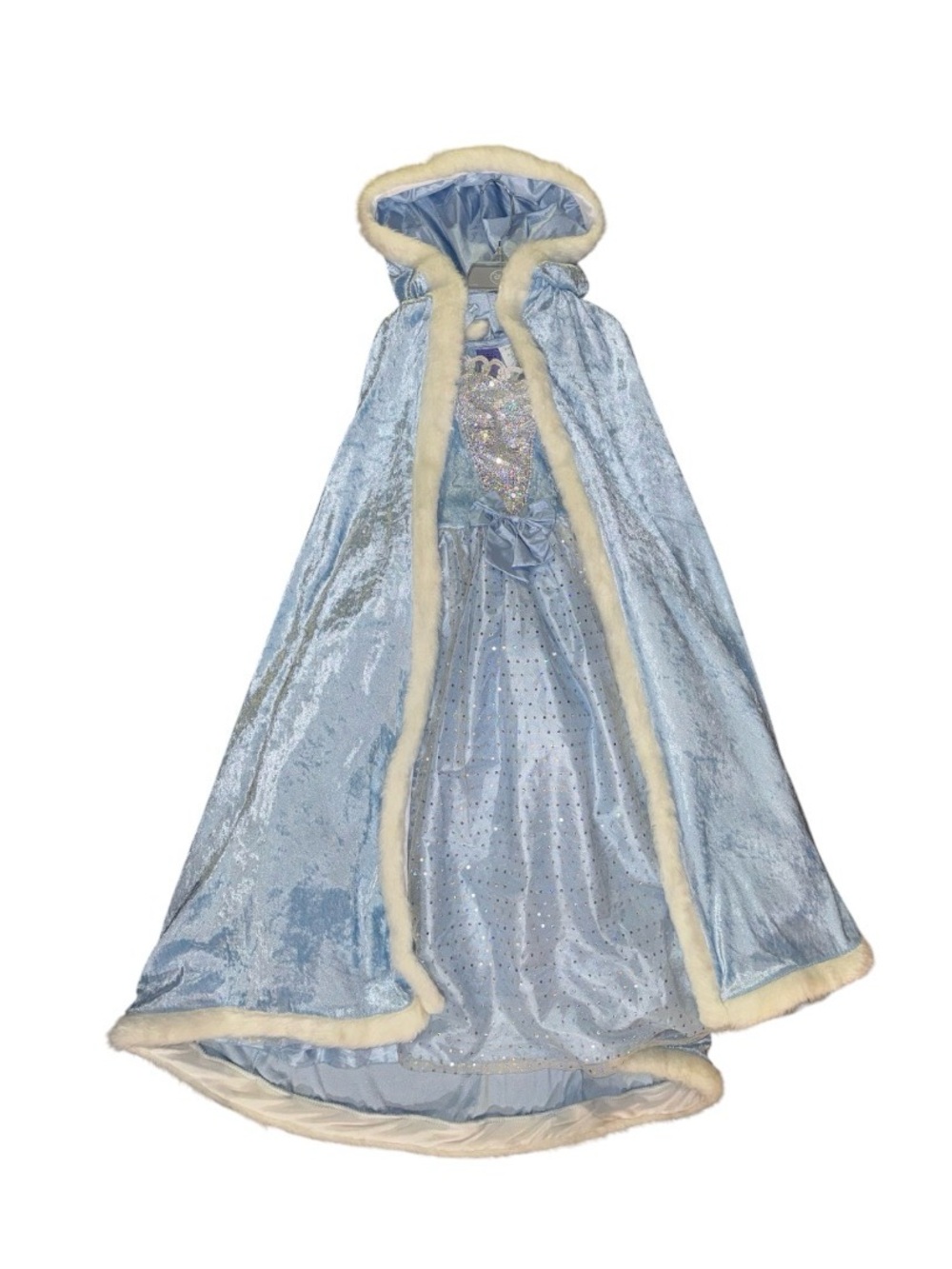 Princess Costume Light Blue Hooded Princess Cape with Cream Faux-Fur Trim Size 5